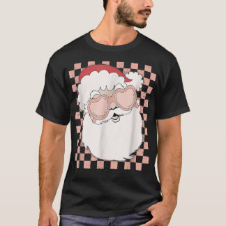 Camiseta Checkered Santa Claus With Heart Glasses Christmas