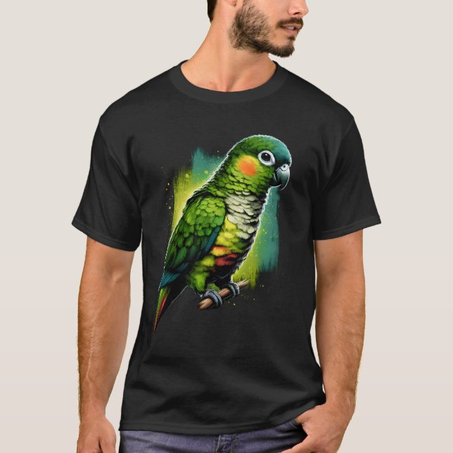Camiseta Cheek Verde Conure Parrot Ave Lover Bird Mirando (Anverso)