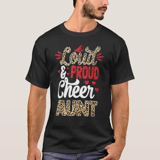 Camiseta Cheer Aunt Biggest Fan Leopard Print And Pom Pom (Anverso)