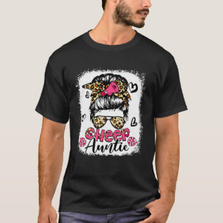 Camiseta Cheer Auntie Leopard Cute Messy Bun Hair Cheerlead
