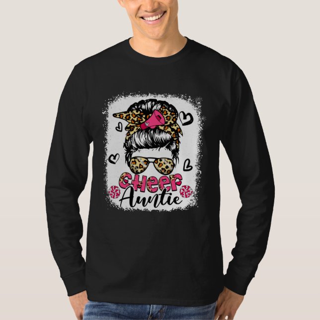 Camiseta Cheer Auntie Leopard Cute Messy Bun Hair Cheerlead (Anverso)