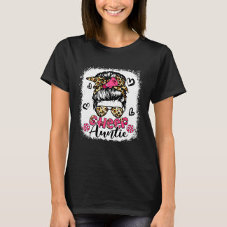Camiseta Cheer Auntie Leopard Cute Messy Bun Hair Cheerlead