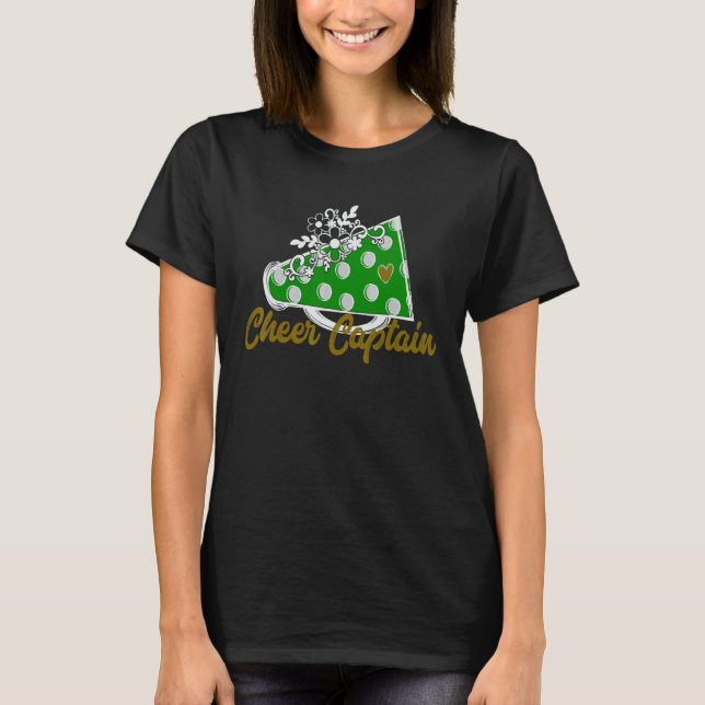 Camiseta Cheer Captain  Green Megaphone Heart Flower Accent (Anverso)