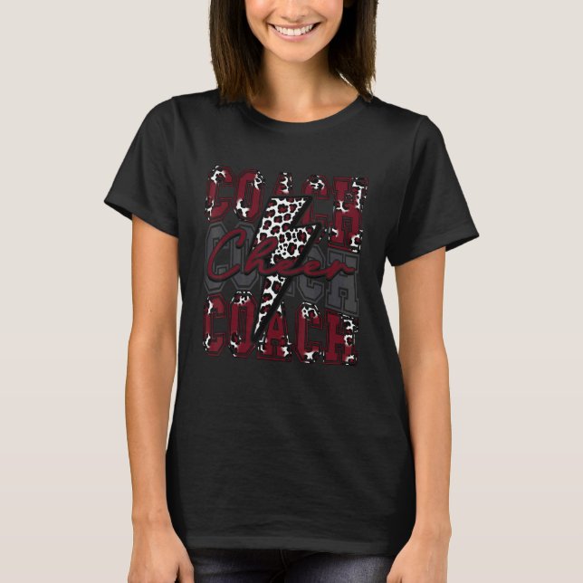 Camiseta Cheer Coach Lightning Bolt Cheer Leopard Maroon (Anverso)