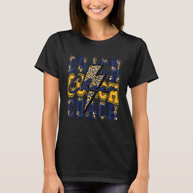 Camiseta Cheer Coach Lightning Bolt Cheer Leopard Navy Gold (Anverso)