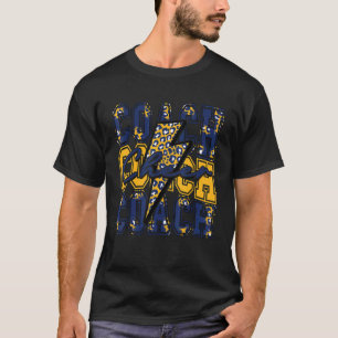Camiseta Cheer Coach Lightning Bolt Cheer Leopard Navy Gold
