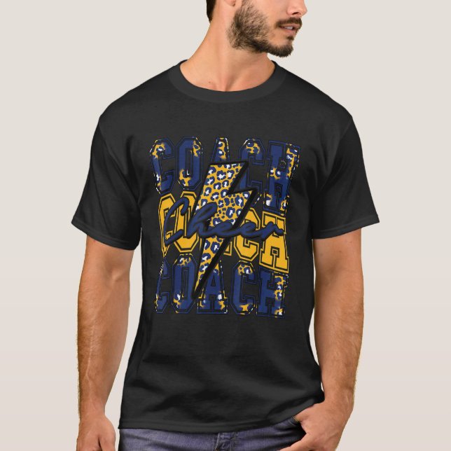 Camiseta Cheer Coach Lightning Bolt Cheer Leopard Navy Gold (Anverso)