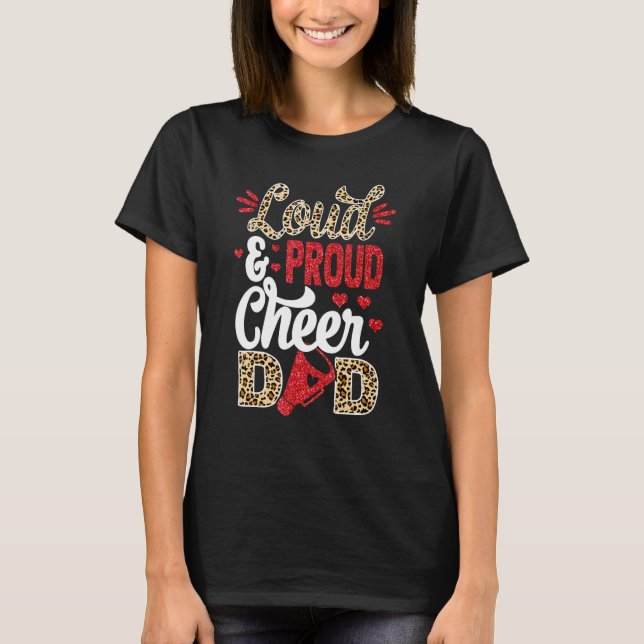 Camiseta Cheer Dad Biggest Fan Leopard Print And Pom Pom (Anverso)