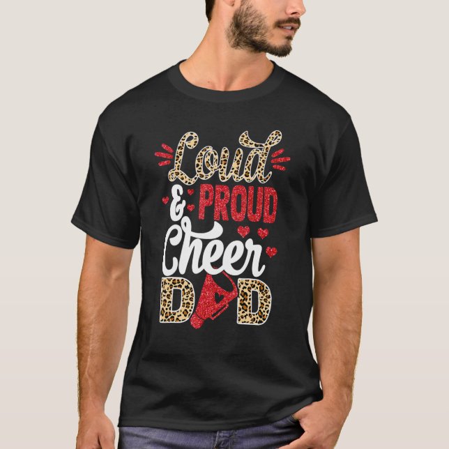 Camiseta Cheer Dad Biggest Fan Leopard Print And Pom Pom (Anverso)