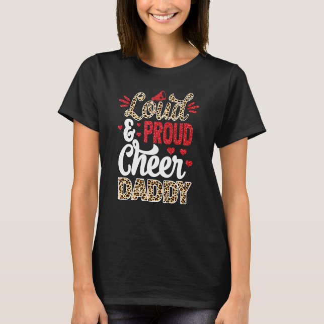 Camiseta Cheer Daddy Biggest Fan Leopard Print And Pom Pom (Anverso)