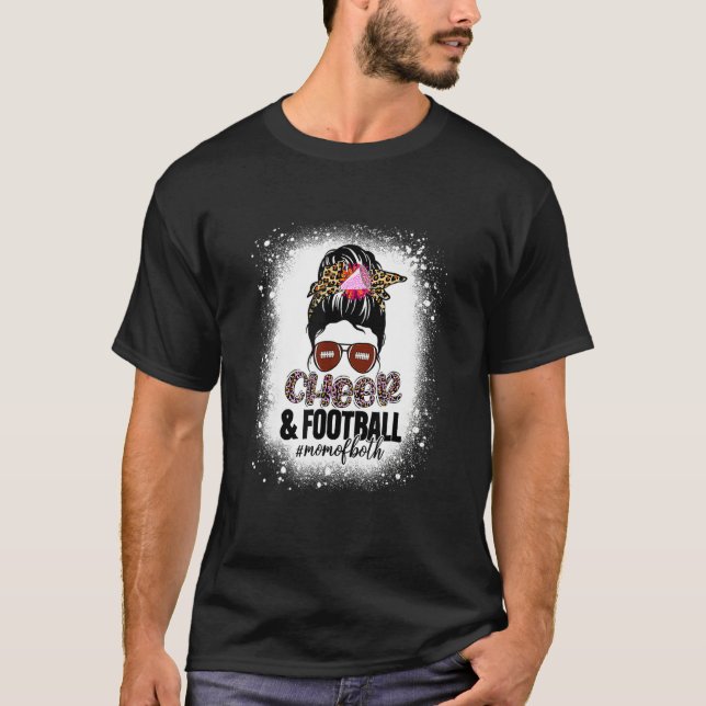 Camiseta Cheer Football Cheerleading Mom Of Both Messy Hair (Anverso)