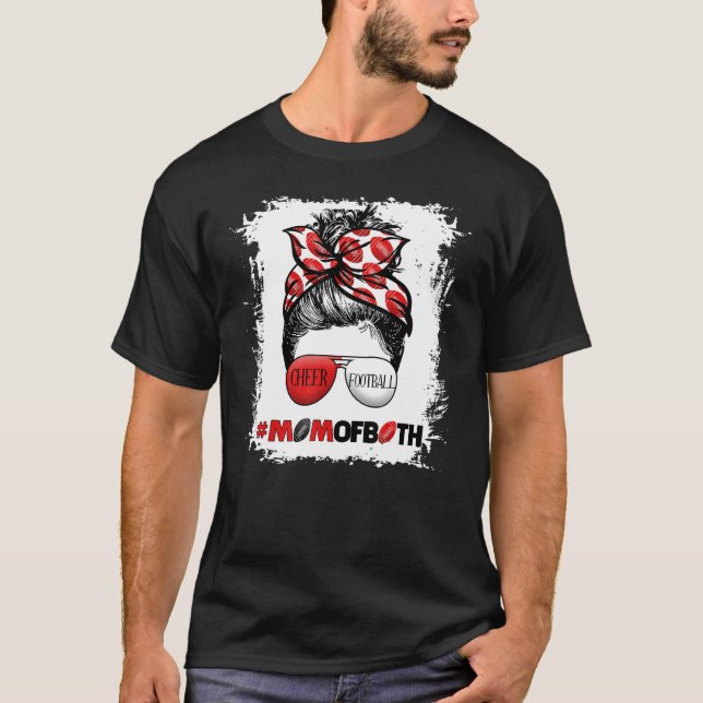 Camiseta Cheer Football Cheerleading Mom Of Both Messy Hair (Anverso)