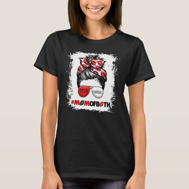 Camiseta Cheer Football Cheerleading Mom Of Both Messy Hair (Anverso)