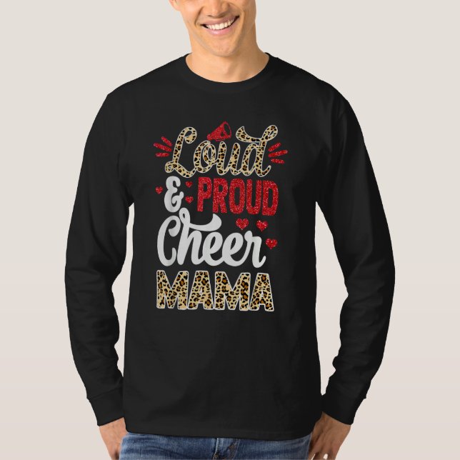 Camiseta Cheer Mama Biggest Fan Leopard Print And Pom Pom (Anverso)