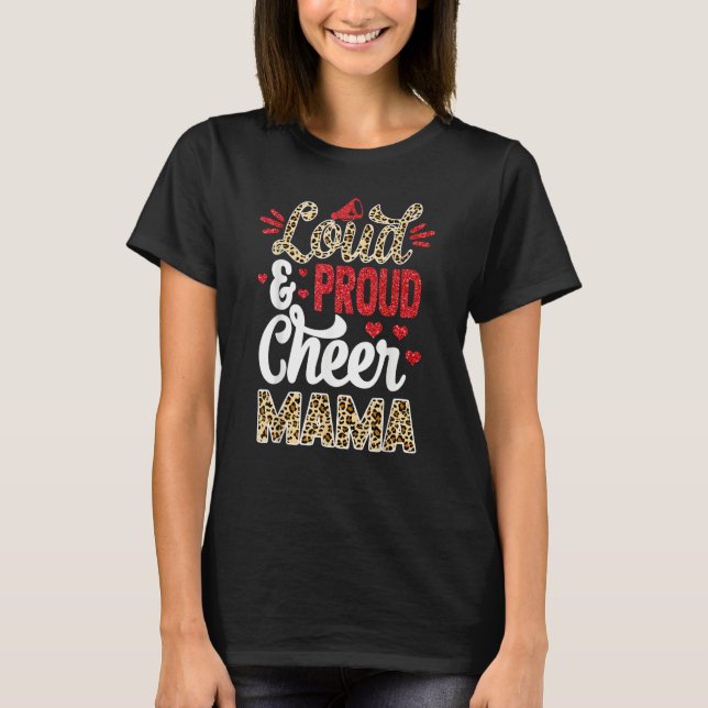 Camiseta Cheer Mama Biggest Fan Leopard Print And Pom Pom (Anverso)