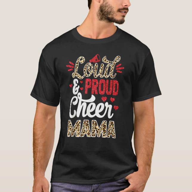 Camiseta Cheer Mama Biggest Fan Leopard Print And Pom Pom (Anverso)