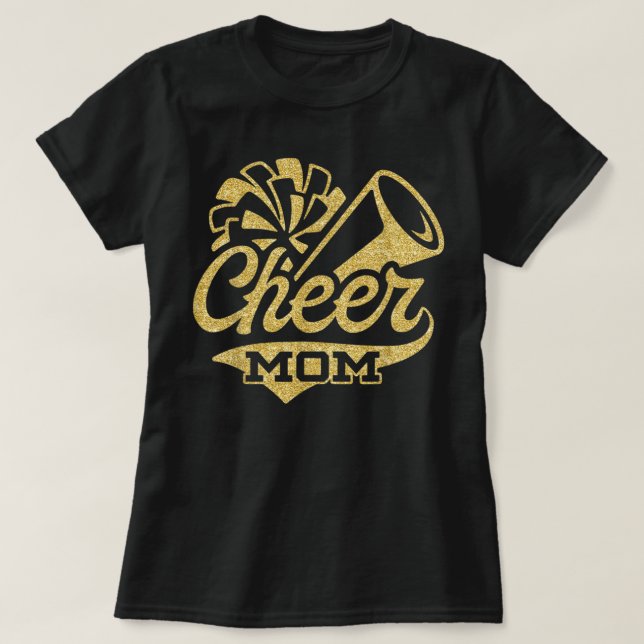 Camiseta Cheer Mom Biggest Fan Cheerleader Black Yellow Gol (Diseño del anverso)