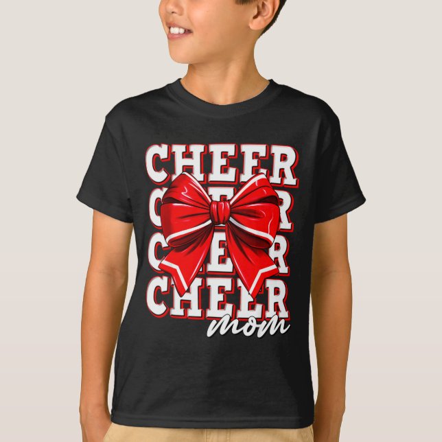 Camiseta Cheer Mom Cheerleader Bow Biggest Fan Red Team  (Anverso)