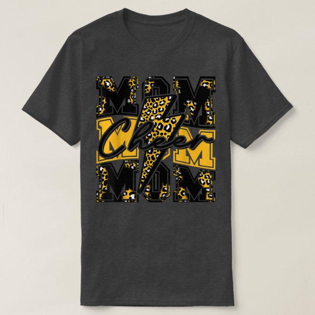 Camiseta Cheer Mom Lightning Bolt Cheer Leopard Black Gold (Diseño del anverso)
