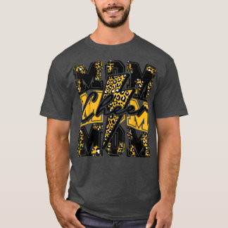 Camiseta Cheer Mom Lightning Bolt Cheer Leopard Black Gold