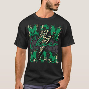 Camiseta Cheer Mom Lightning Bolt Cheer Leopard Light Green