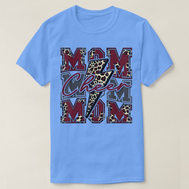 Camiseta Cheer Mom Lightning Bolt Cheer Leopard Maroon (Diseño del anverso)
