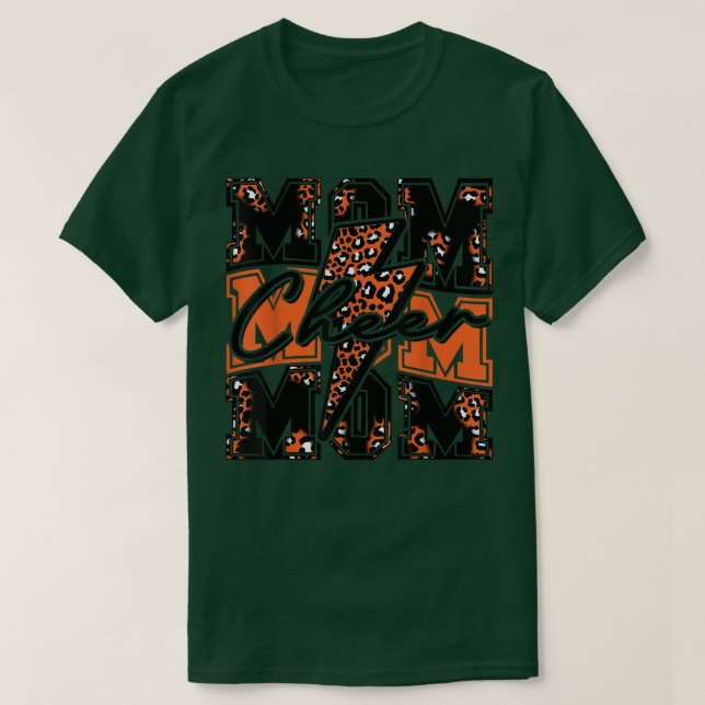 Camiseta Cheer Mom Lightning Bolt Cheer Leopard Naranja Bla (Diseño del anverso)