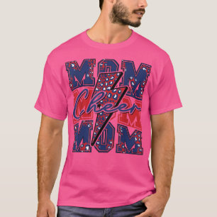 Camiseta Cheer Mom Lightning Bolt Cheer Leopard Navy Red