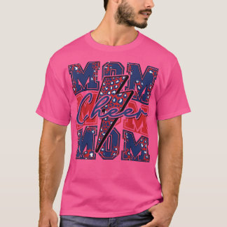 Camiseta Cheer Mom Lightning Bolt Cheer Leopard Navy Red