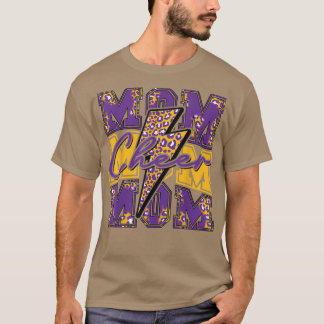 Camiseta Cheer Mom Lightning Bolt Cheer Leopard Purple Gold