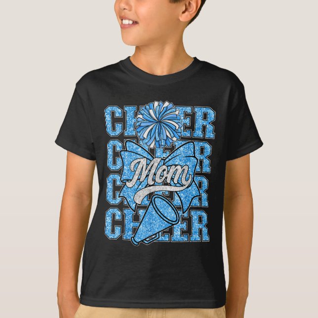 Camiseta Cheer Mom Mama Bow Srt Cheerleading Squad Blue Che (Anverso)