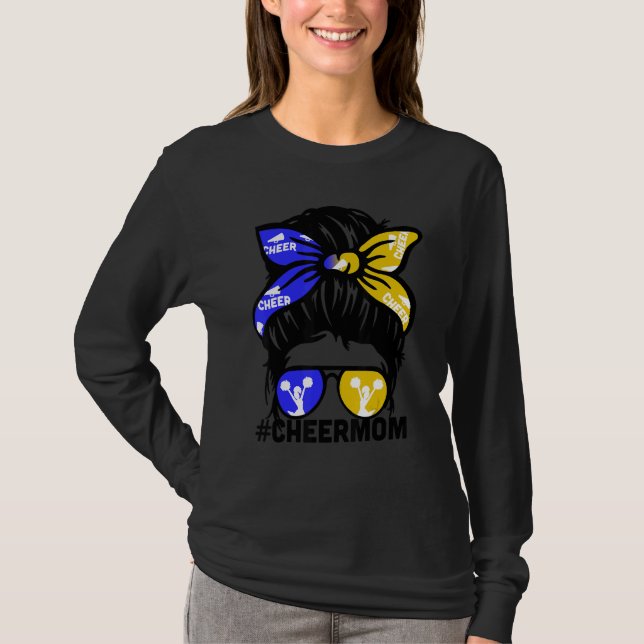 Camiseta Cheer Mother Mama Blue & Gold Cheerleading Mom Mes (Anverso)