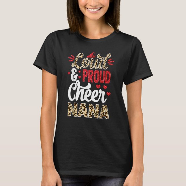 Camiseta Cheer Nana Biggest Fan Leopard Print And Pom Pom (Anverso)