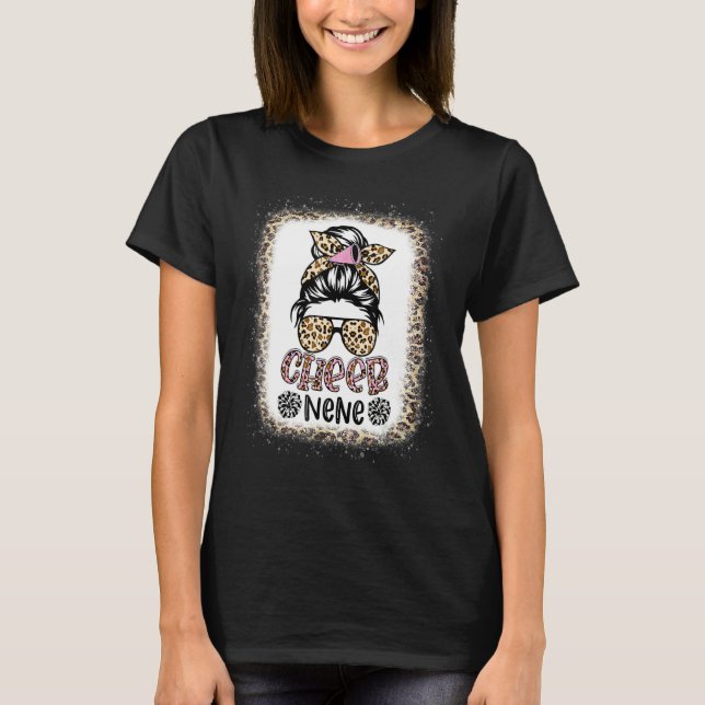 Camiseta Cheer Nene Leopard Messy Bun Cheerleader Bleached (Anverso)