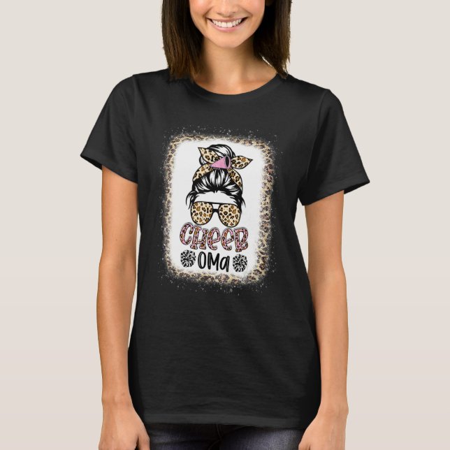Camiseta Cheer Oma Leopard Messy Bun Cheerleader Bleached (Anverso)