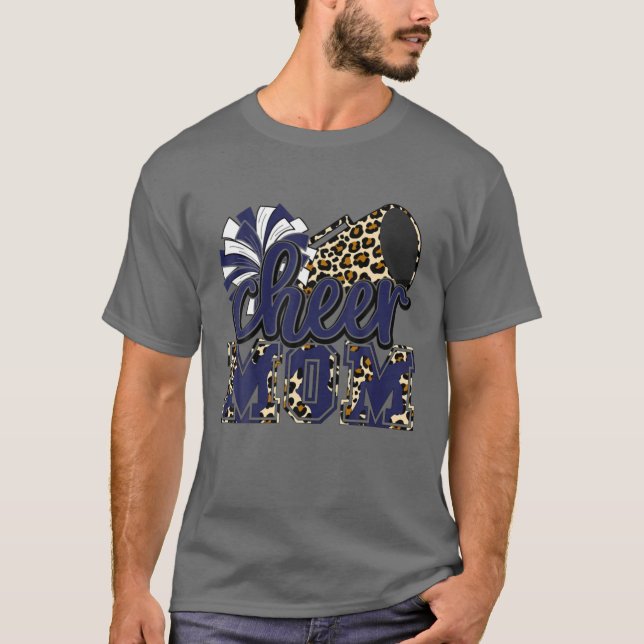 Camiseta Cheer Poms, leopardo de la marina de mamá (Anverso)