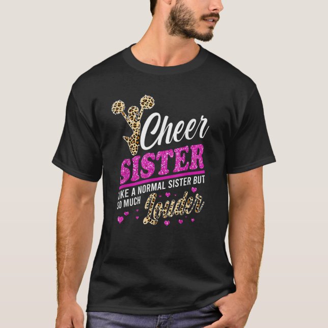 Camiseta Cheer Sister Biggest Fan Leopard Print And Pom Pom (Anverso)