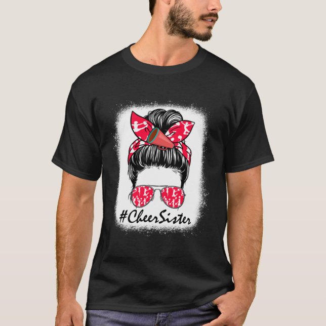 Camiseta Cheer Sister Life Messy Bun Cheerleader Mothers Da (Anverso)