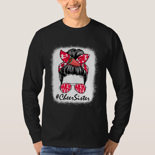 Camiseta Cheer Sister Life Messy Bun Cheerleader Mothers Da (Anverso)