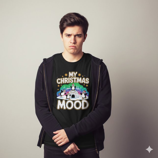 Camiseta Cheerful Black Festive Penguin Igloo Christmas (Subido por el creador)