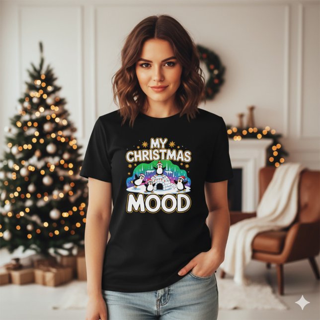 Camiseta Cheerful Black Festive Penguin Igloo Christmas (Subido por el creador)