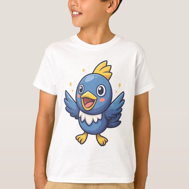 Camiseta Cheerful Blue Bird Cartoon in Pokémon-Inspired  (Anverso)