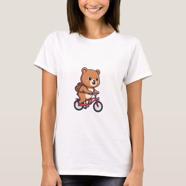 Camiseta Cheerful Brown Bear Riding Red Bicycle (Anverso)