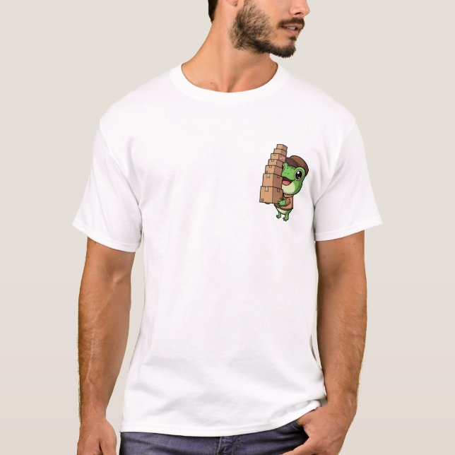 Camiseta Cheerful Delivery Frog Balancing a Towering Stack (Anverso)