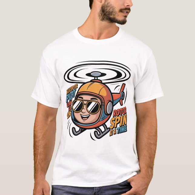 Camiseta Cheerful Helicopter Pilot Cartoon – Living Life On (Anverso)