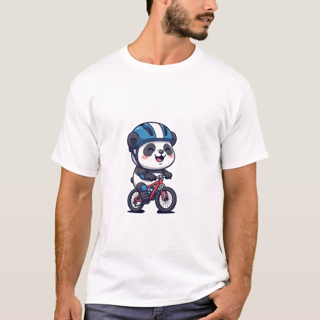 Camiseta Cheerful Panda Cyclist Riding a Red Mountain Bike (Anverso)
