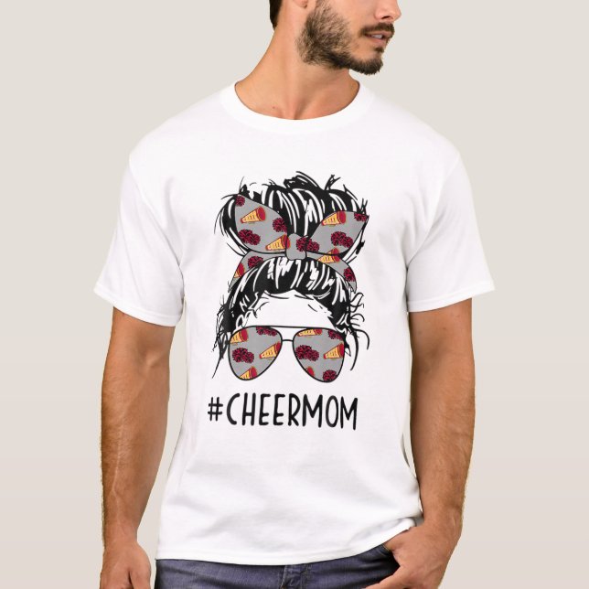 Camiseta Cheermom Cheer Mom CheerLeader Mom Messy Bun Mothe (Anverso)