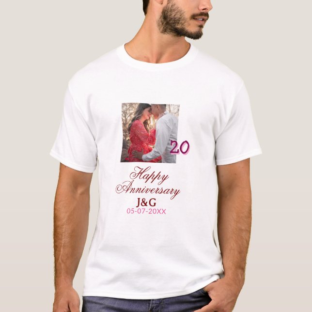 Camiseta Cheers to 20 Years happy anniversary add photo dat (Anverso)