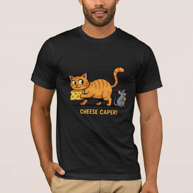 Camiseta Cheese Caper – Funny Cat & Mouse Cartoon Design (Anverso)