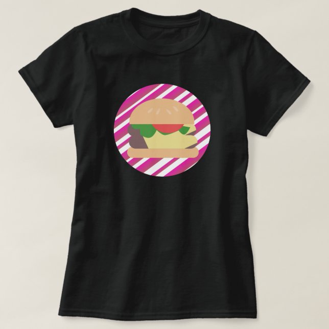 Camiseta Cheeseburger Rayas Ombre Rosa Fucsia (Diseño del anverso)